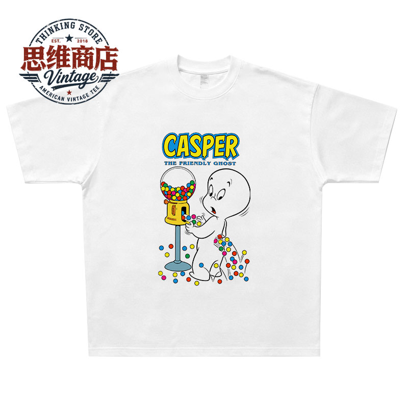 Casper鬼马小精灵糖果扭蛋机美式怀旧动画复古vintage纯棉短袖T恤