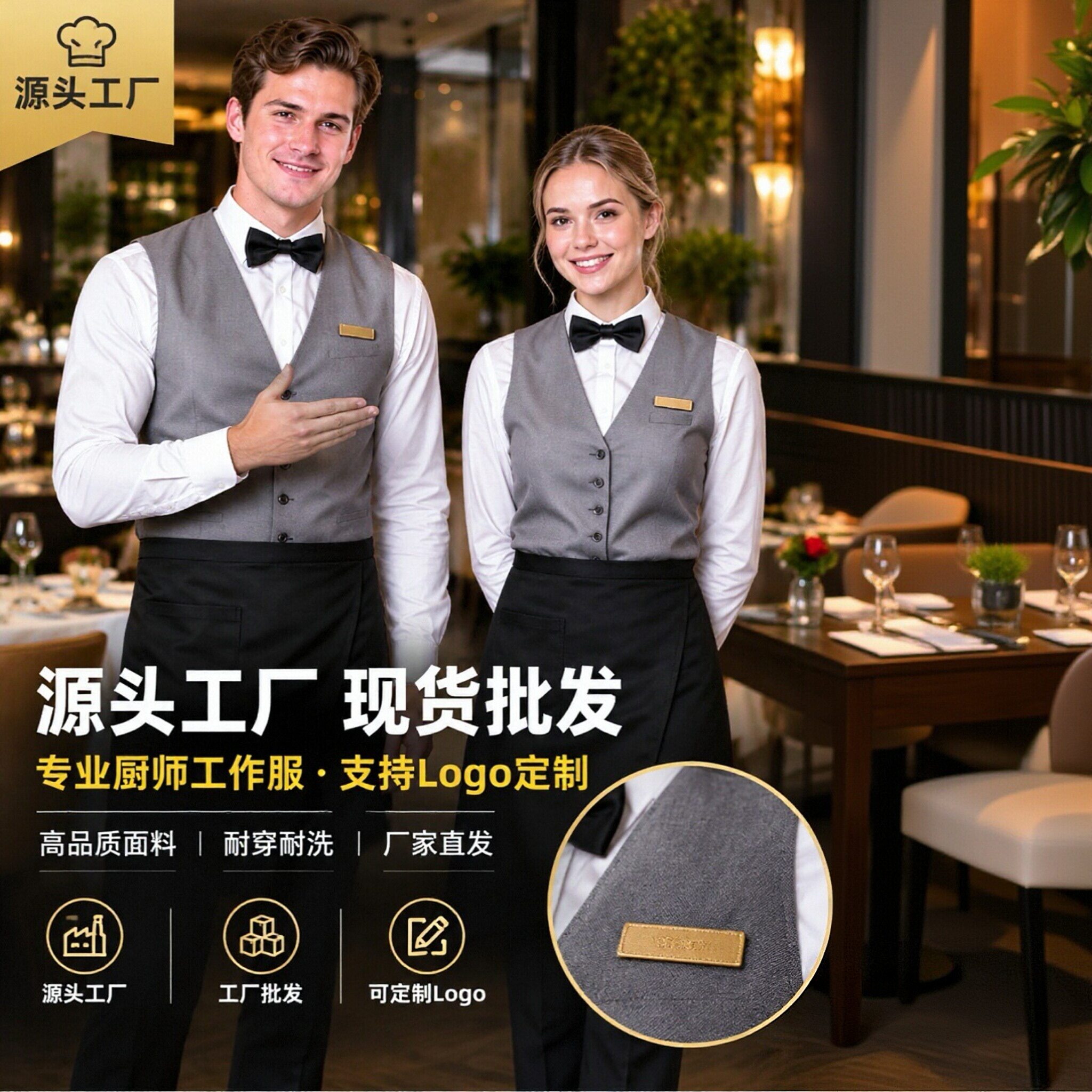 浙衣依西餐厅服务员工装马甲酒店前厅接待餐饮工作服马甲刺绣LOGO