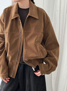 2025秋冬美式复古麂皮宽松翻领夹克女秋季新款百搭显瘦外套