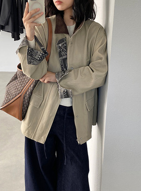 复古画报 韩系拼接工装秋装风衣外套女中长款小个子上衣