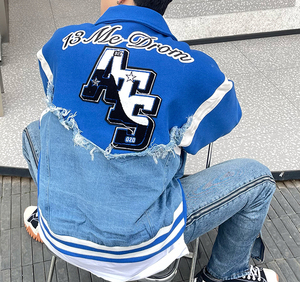 秋美式拼接牛仔棒球服设计感夹克情侣宽松小众外套102B-JK8065P85