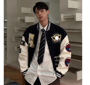 棒球服外套男秋冬美式撞色拼接潮牌情侣飞行员夹克102B2-W9913P75图片
