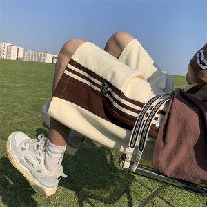 美式拼色短裤男夏季潮流运动情侣五分裤子青少年宽松直筒休闲中裤图片