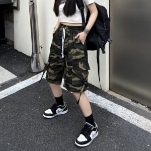 100棉宽松女男短裤五分多袋裤迷彩夏季工装裤潮流102B-2K6021P48图片