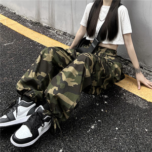 纯棉广货高街复古hiphop嘻哈迷彩工装显瘦裤子男女102B-K8801P68图片