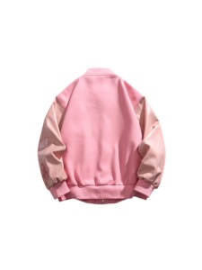 独特粉色刺绣皮袖拼接毛呢棒球服男2024秋季外套102B-JK8134P88图片