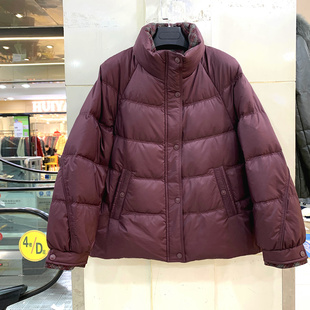 蓝泰32 英伦风格子拼接立领休闲百搭保暖大码小个鹅绒羽绒服冬装