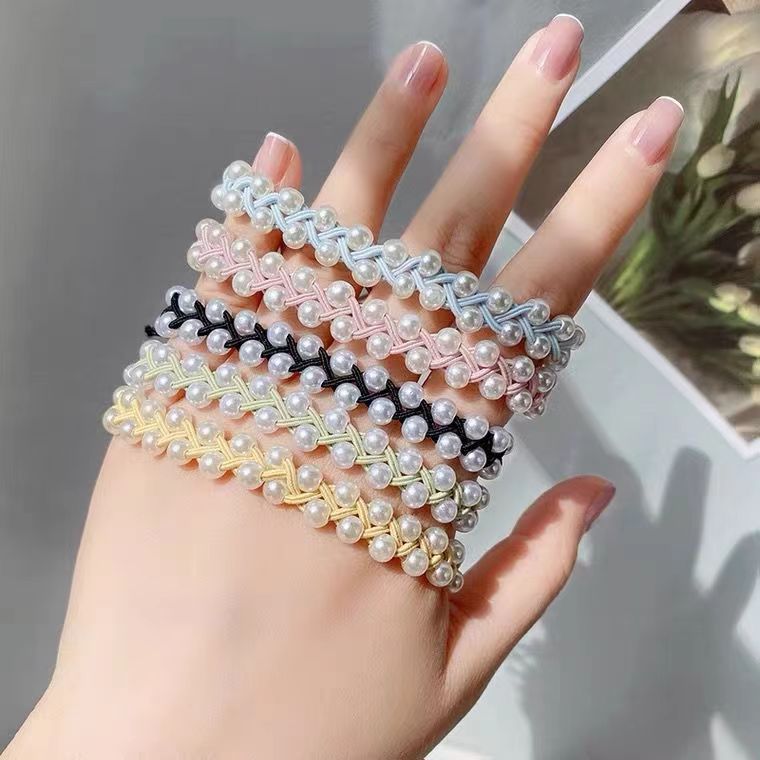 韩版手编双排珍珠女生头绳发圈高级感扎头高马尾高弹力发绳橡皮筋