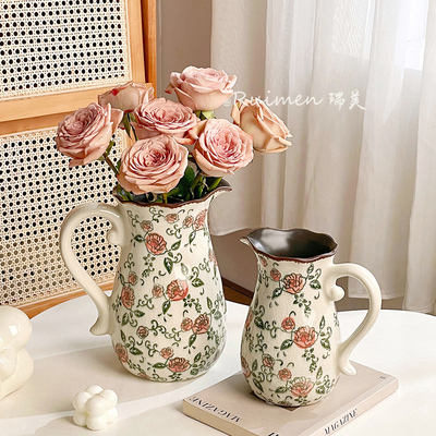 美式乡村复古手提奶壶陶瓷花瓶