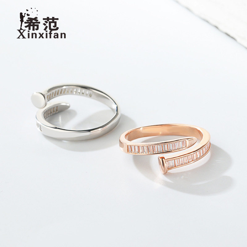s925纯银满钻钉子戒指ins网红时图片