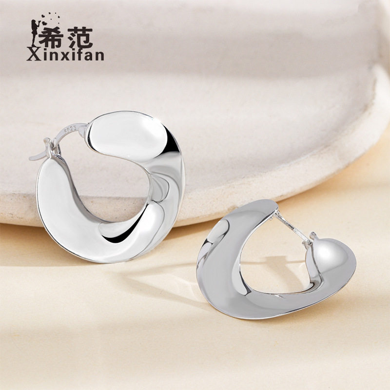 s925纯银圆片不规则耳环女生通勤百搭小众金色高级感秋冬新品时髦