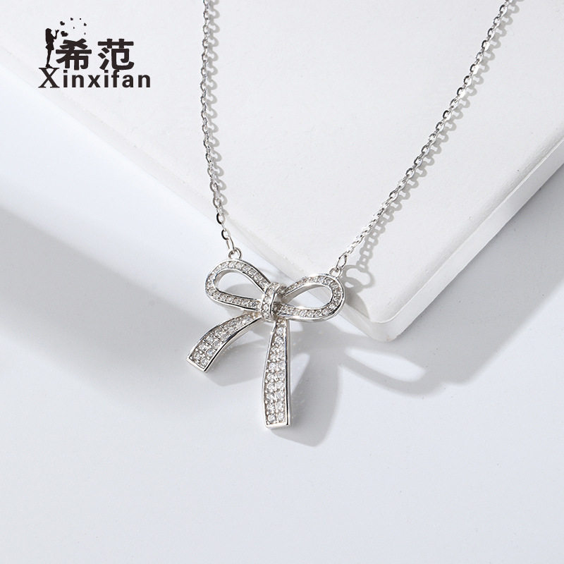 s925纯银蝴蝶结项链2022年新款轻奢小众设计高级感精致女生锁骨链