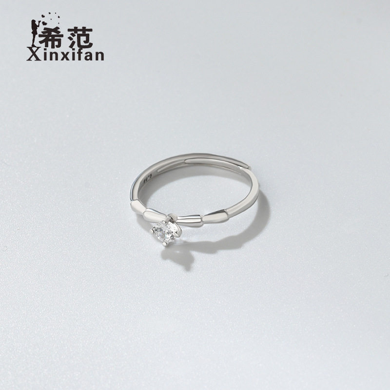 s925纯银竹节戒指女民族风小巧细款竹子单钻戒指环学生手饰送礼物