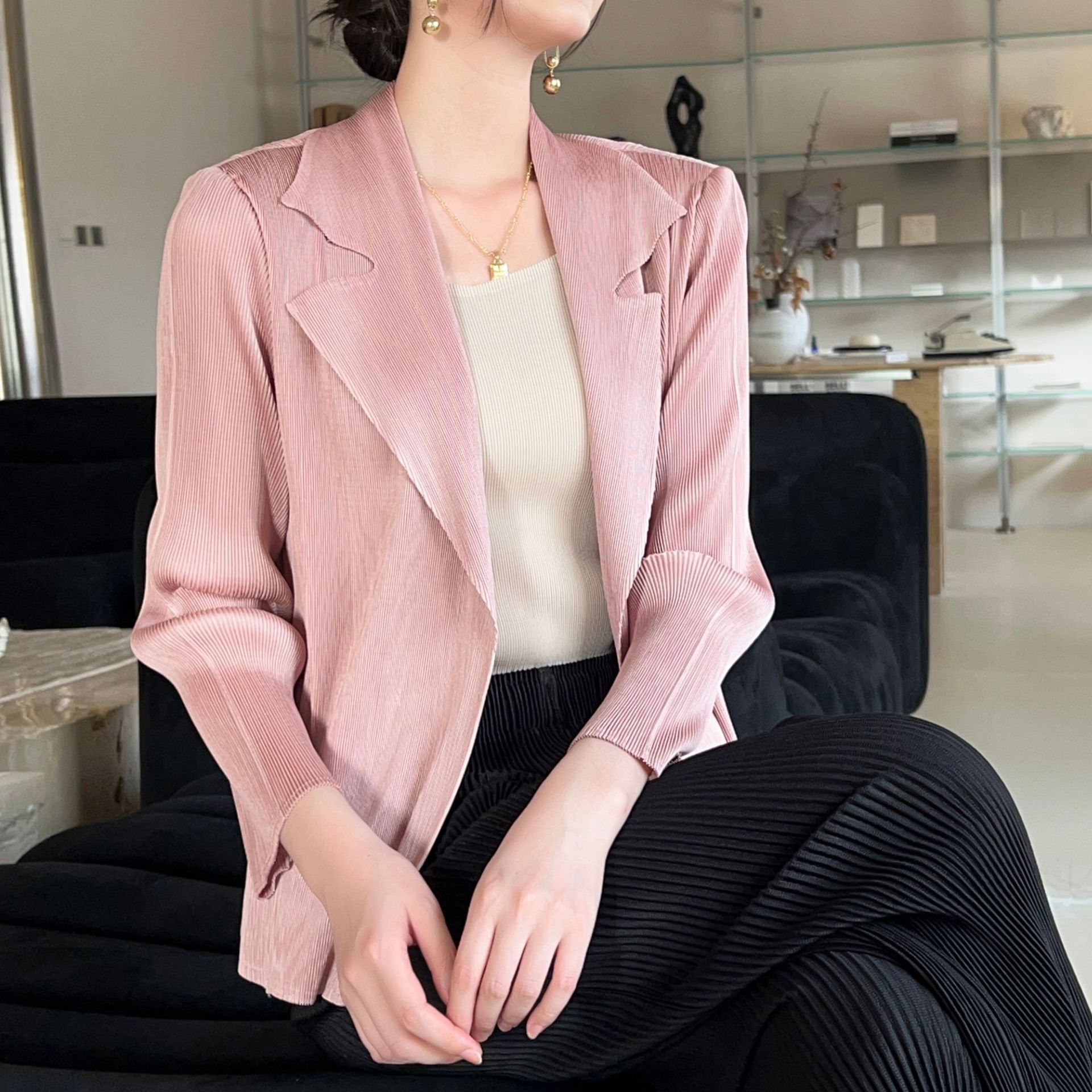褶皱气质休闲通勤百搭西装外套女