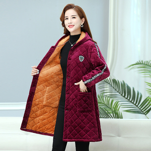 罩衣宽松妈妈大码 棉袄洋气外套中老年棉衣女冬加绒棉服 加厚中长款