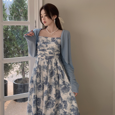 大码法式名媛碎花连衣裙女秋季胖