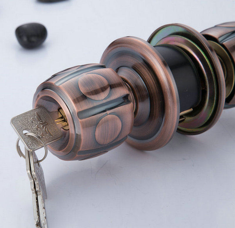 复古田园红古色球形锁球型5886室内门锁圆锁房门锁卧室锌合金把手