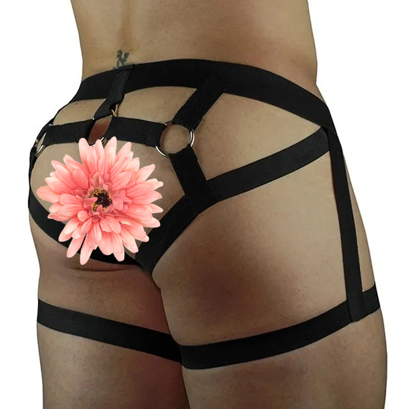 肌肉男后空露臀囊袋紧身丁字内裤