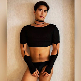 男潮夏季潮牌男装运动砍袖背心男款上衣宽肩速干修身长袖气质T恤