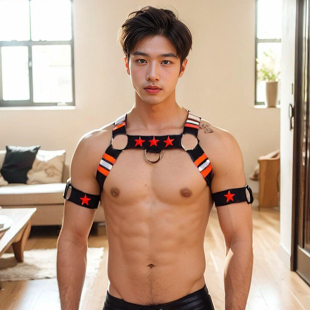 肌肉男派对狂欢装 弹力肩带背带 饰 金属环纯色性感男士 男胸带