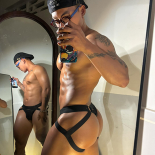 男士性感丁字裤低腰无痕透气提臀U凸设计黑色三角内裤