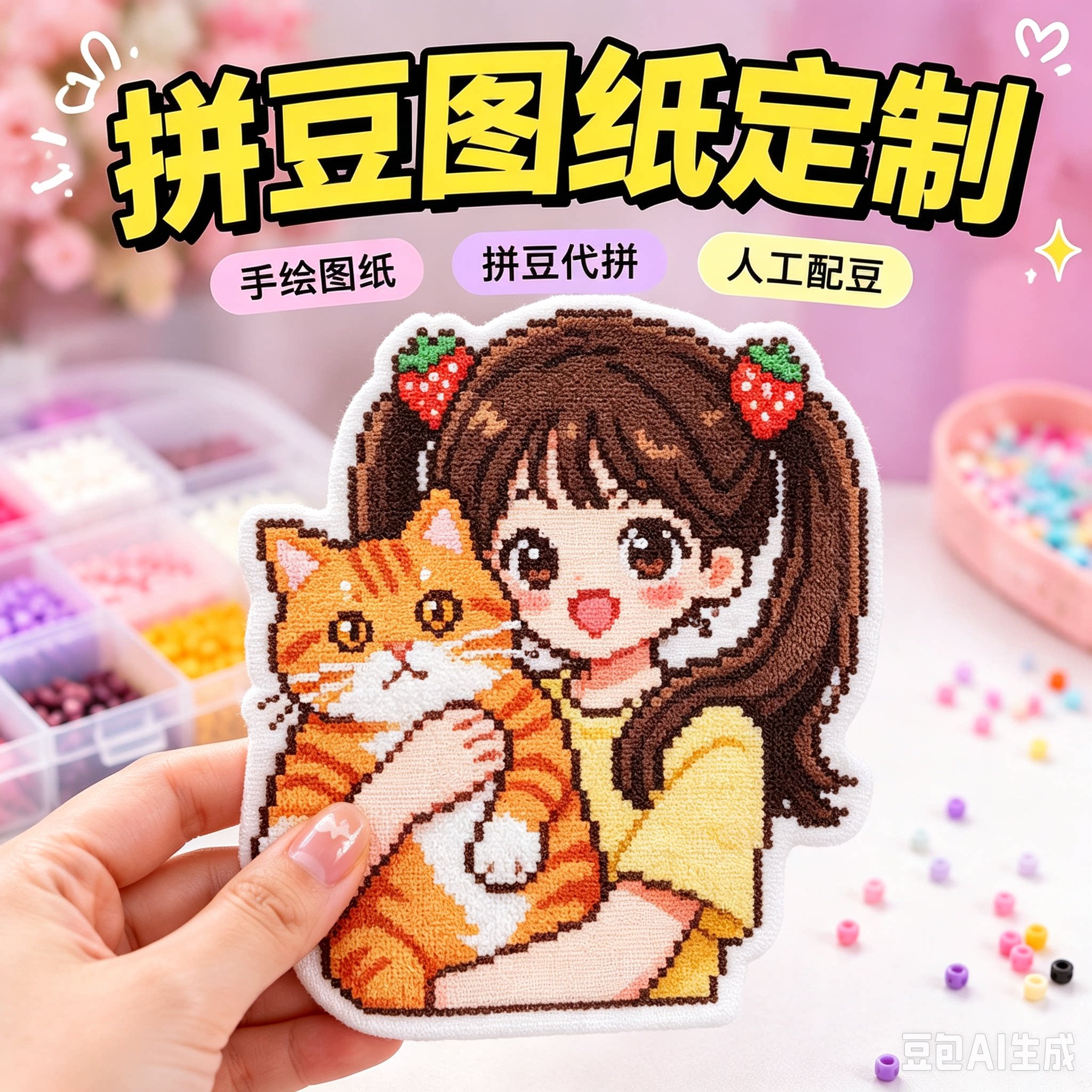 拼豆定制图纸图案真人照片成品代拼diy自制款材料包人像大图挂件