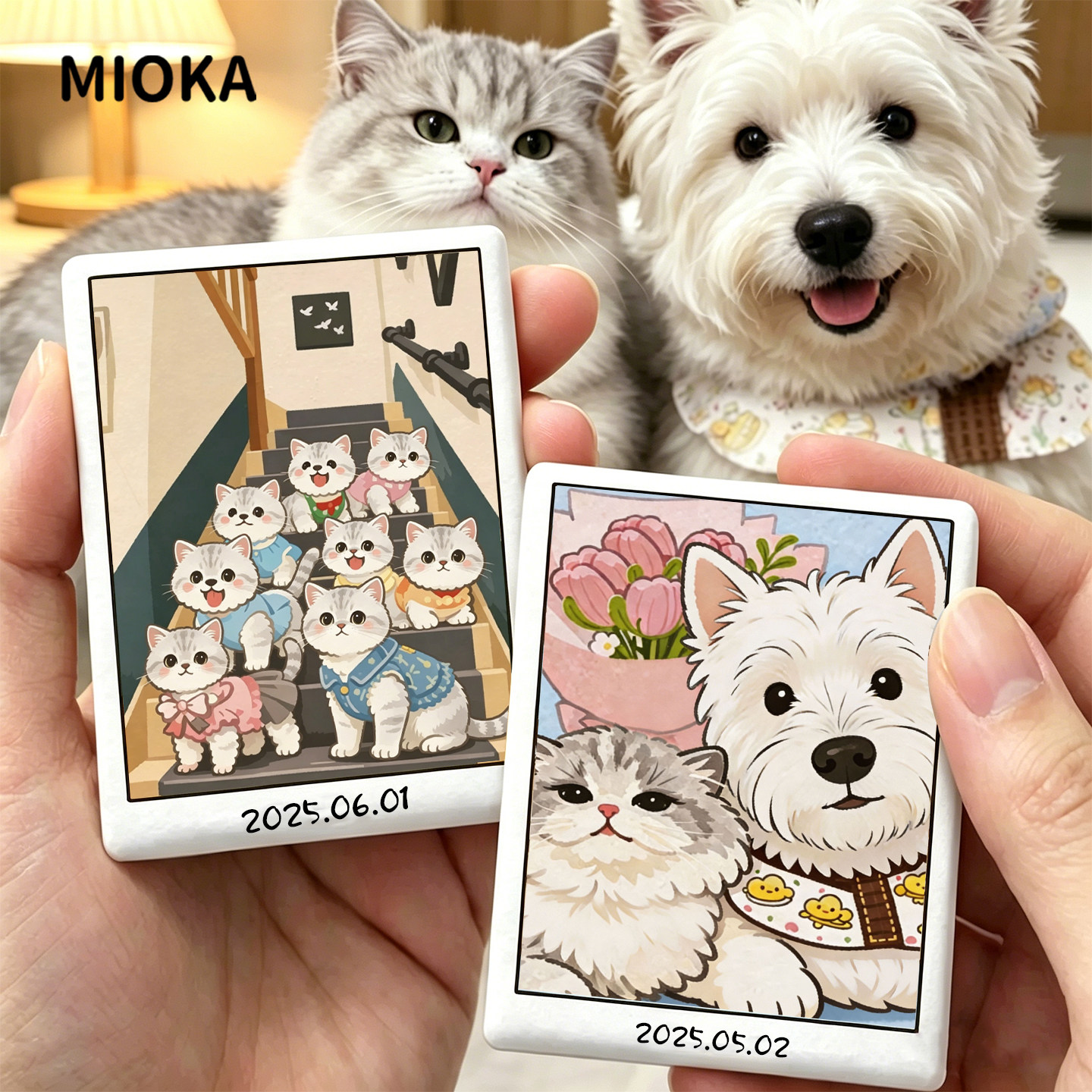 定制陶瓷冰箱贴画猫咪狗狗宠物萌宠温馨来图手绘可爱卡通礼品纪念