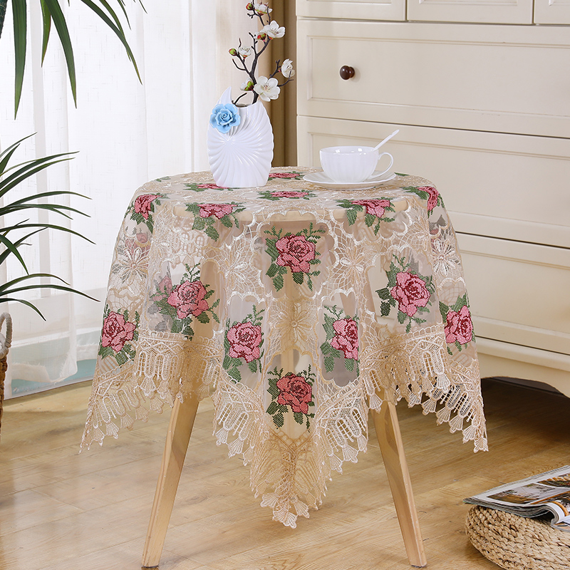 富贵花盖巾餐桌茶几布简约电视盖布桌布床头柜纱绣