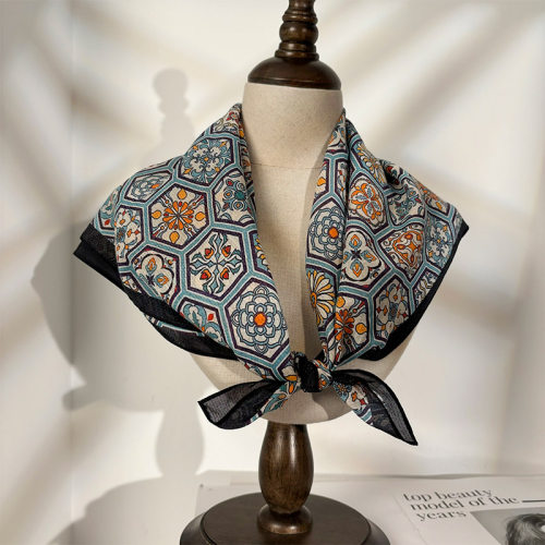 雅致烟蓝色系！丝绵丝巾女春夏季