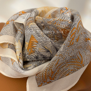「雅致雨林」双绉真丝丝巾女春夏季100%桑蚕丝围巾多功能装饰领巾