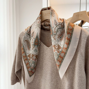 「佩斯利老钱风」复古真丝丝巾女L 饰领巾 花园桑蚕丝围巾小方巾装