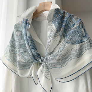 「清新温柔巴别塔」新款真丝丝巾女春夏乔琪纱桑蚕丝装饰领巾方巾