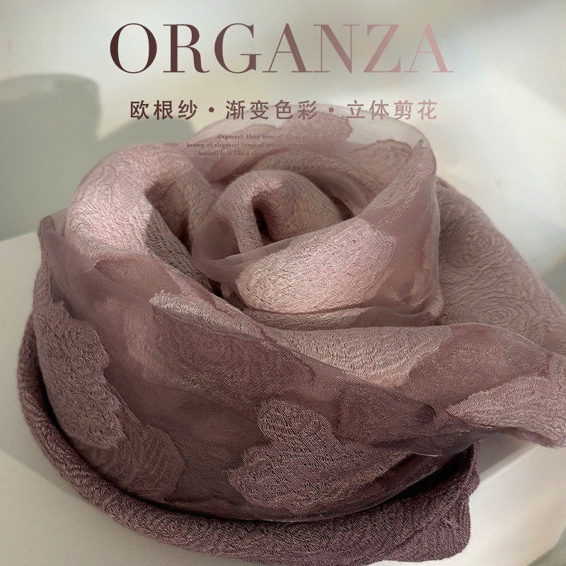 蕾丝剪花工艺！欧根纱丝巾女秋冬