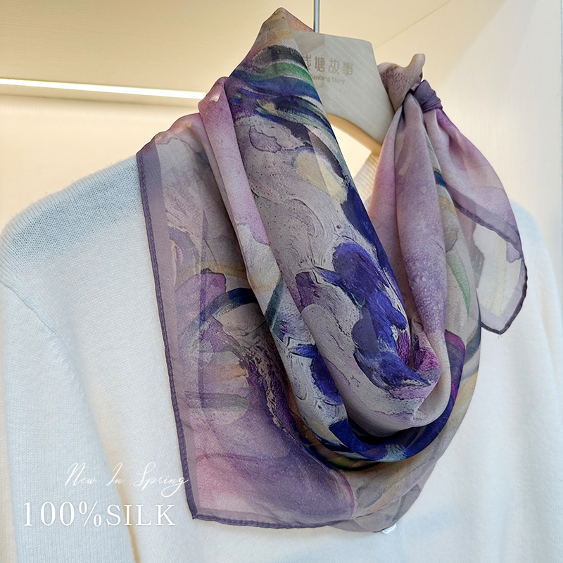 新中式国风韵味香云纱真丝丝巾女