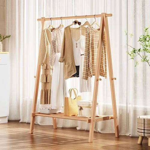 实木衣帽架落地家用挂衣架卧室房间榉木质晾衣服架室内简易立式杆