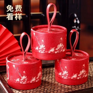 新款高级感结婚喜糖盒子摆桌手拎圆形糖果包装空盒婚礼手提回礼盒