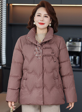 中老年人棉服加绒加棉刺绣女冬装国风妈妈冬季外套加厚新中式保暖