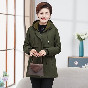 中年妈妈秋冬装纯棉中长款夹克外套女士宽松加绒加厚棉衣休闲棉袄