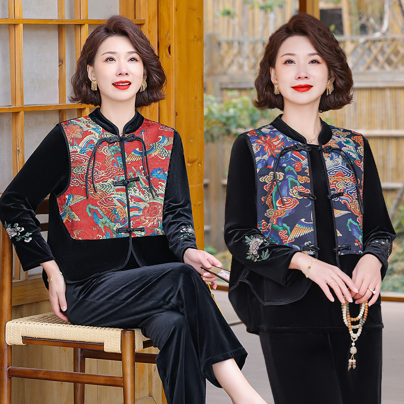 新中式妈妈春装三件套2026新款洋气中老年女装国风套装刺绣长袖
