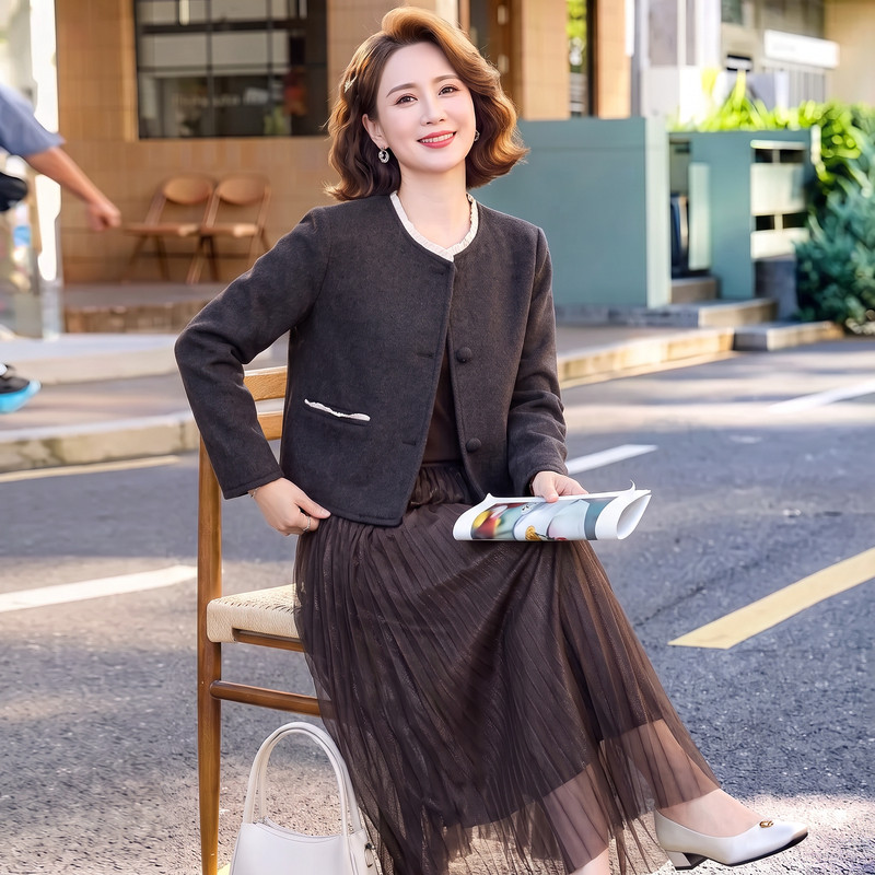 小香风秋冬名媛毛呢针织套装