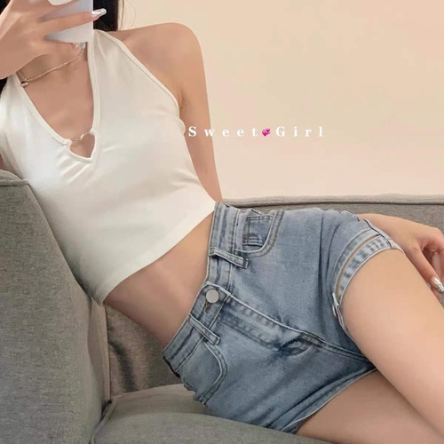 2022 summer short slim fit top hot girl sexy neck design vest women hollow love ins