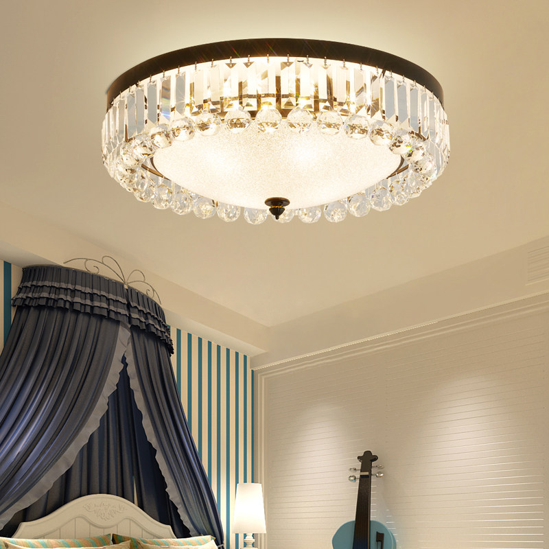 现代简约轻奢圆形水晶吸顶灯温馨浪漫网红卧室灯房间餐厅小客厅灯