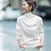 法式 女宽松叠穿底磨毛 T恤半高领打底衫 高阶浪漫风 高领纯棉长袖