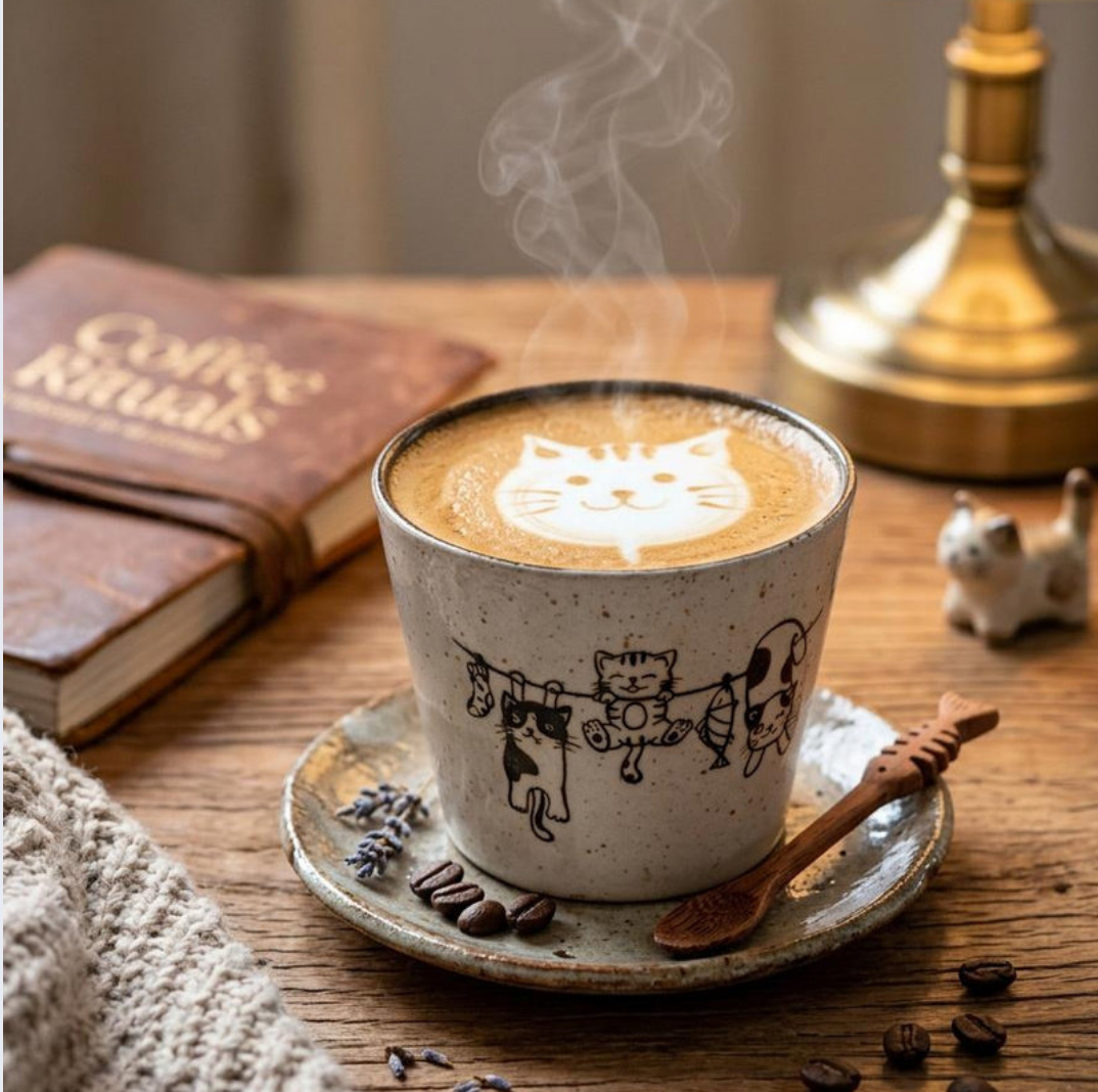 景德镇复古大口杯粗陶猪口杯釉下彩高颜值拿铁咖啡杯拉花茶杯