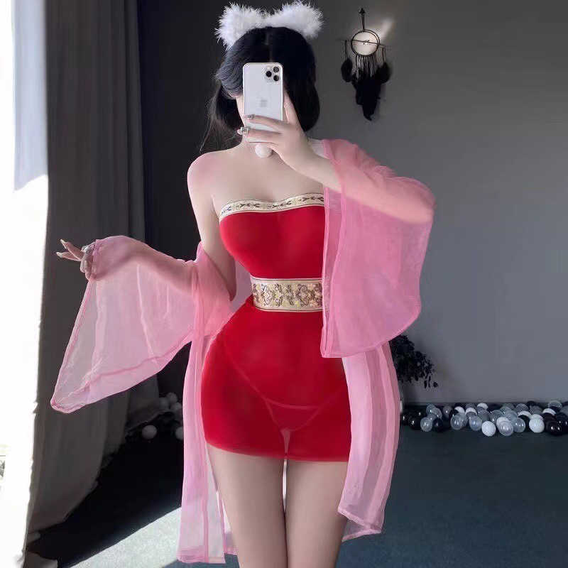 媚骨惑主 性感妲己cos网纱透视抹胸睡裙民族古风汉服披帛内衣套装