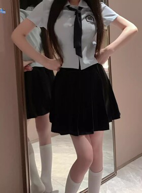 「LS」甜系校花 学院风JK纯欲制服紧身性感百褶裙套装睡衣
