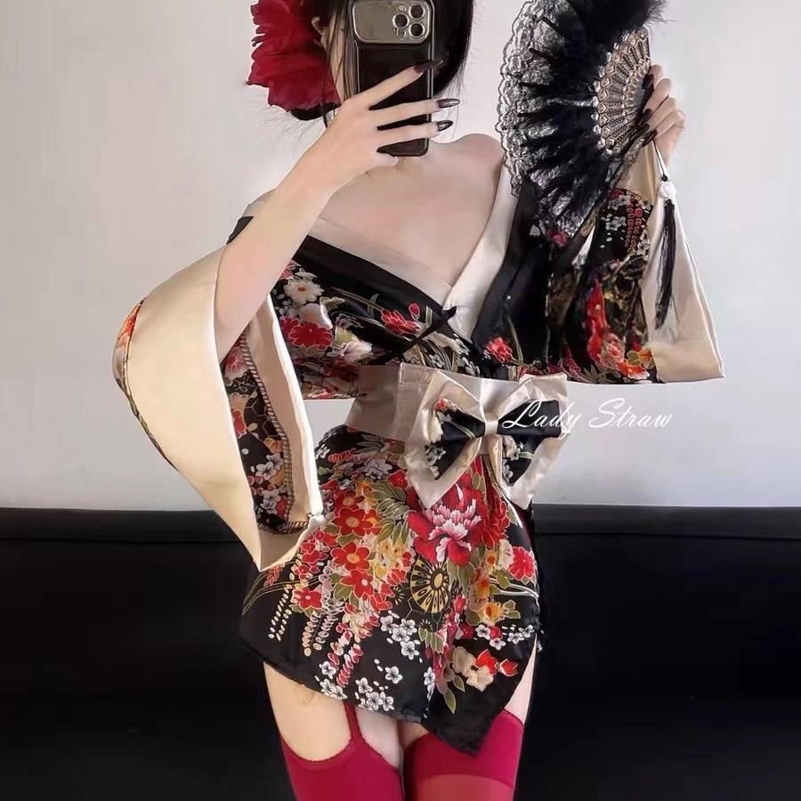 狐梦花魁 日式和服性感睡裙可爱薄款开衫浴袍收腰显瘦蝴蝶结睡裙