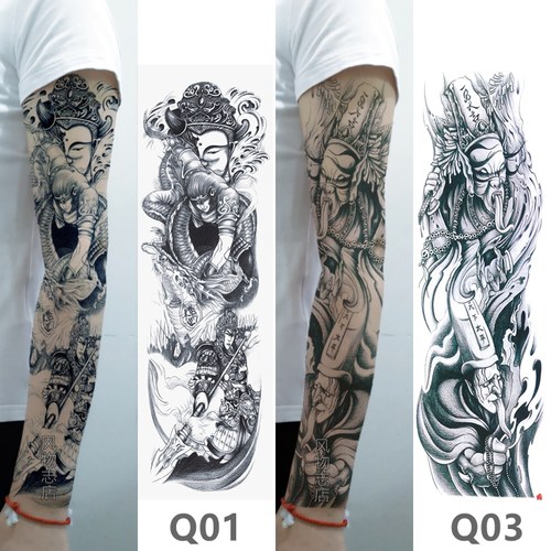 1套2张黑白欧美款全臂纹身贴防水持久男女花臂满臂玫瑰图腾刺青贴