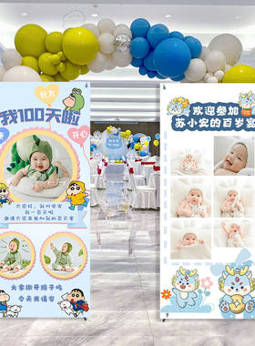 宝宝周岁百天生日照片海报制作儿童满月迎宾牌X展架场景布置装饰