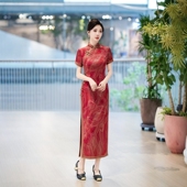 春秋老上海名媛舞蹈演出服改良旗袍夏 真丝旗袍高端大气上档次长款